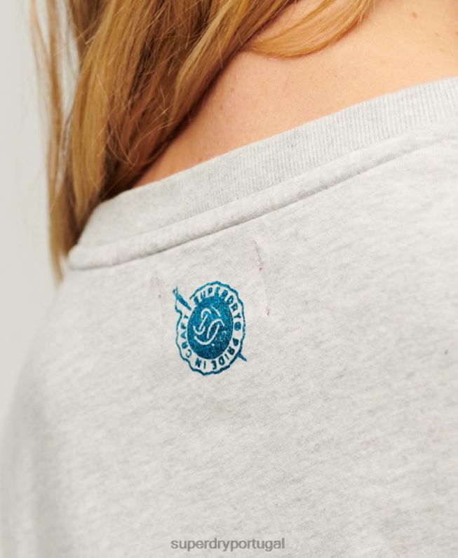 camiseta gráfica com script de roupa de trabalho mulheres cinza claro roupas Superdry 2208H2115