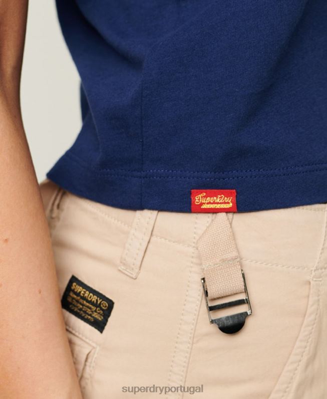 camiseta gráfica com script de roupa de trabalho mulheres marinha roupas Superdry 2208H1971