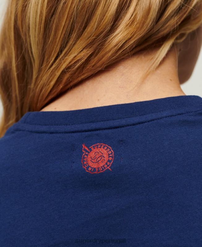 camiseta gráfica com script de roupa de trabalho mulheres marinha roupas Superdry 2208H1971