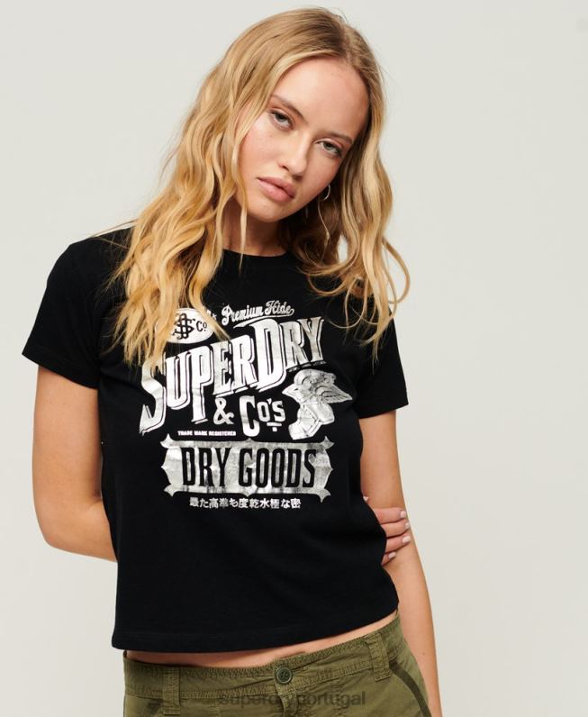 camiseta gráfica com script de roupa de trabalho mulheres preto roupas Superdry 2208H2122