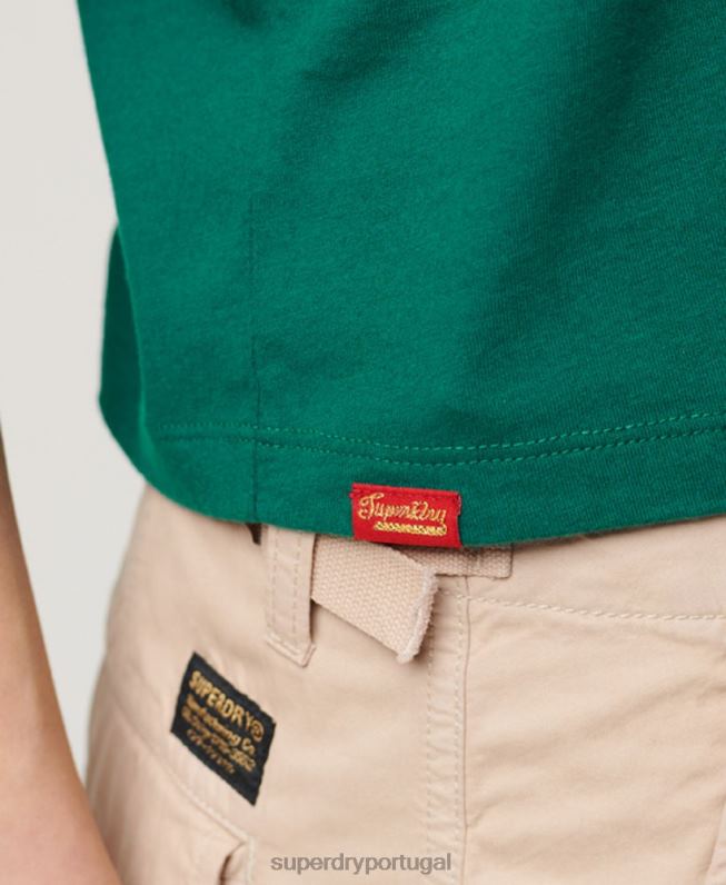 camiseta gráfica com script de roupa de trabalho mulheres verde roupas Superdry 2208H2099
