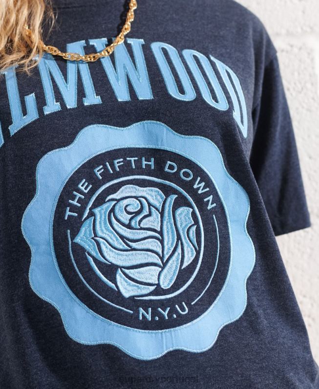 camiseta gráfica da faculdade mulheres marinha roupas Superdry 2208H2744