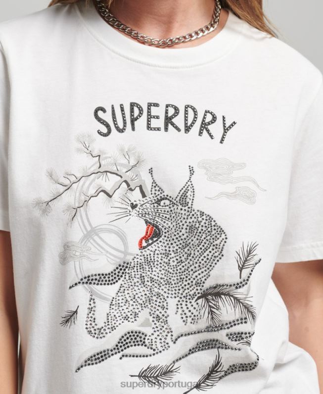 camiseta gráfica suika mulheres creme roupas Superdry 2208H2732
