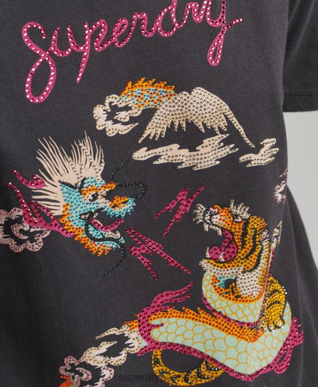 camiseta gráfica suika mulheres preto roupas Superdry 2208H2644