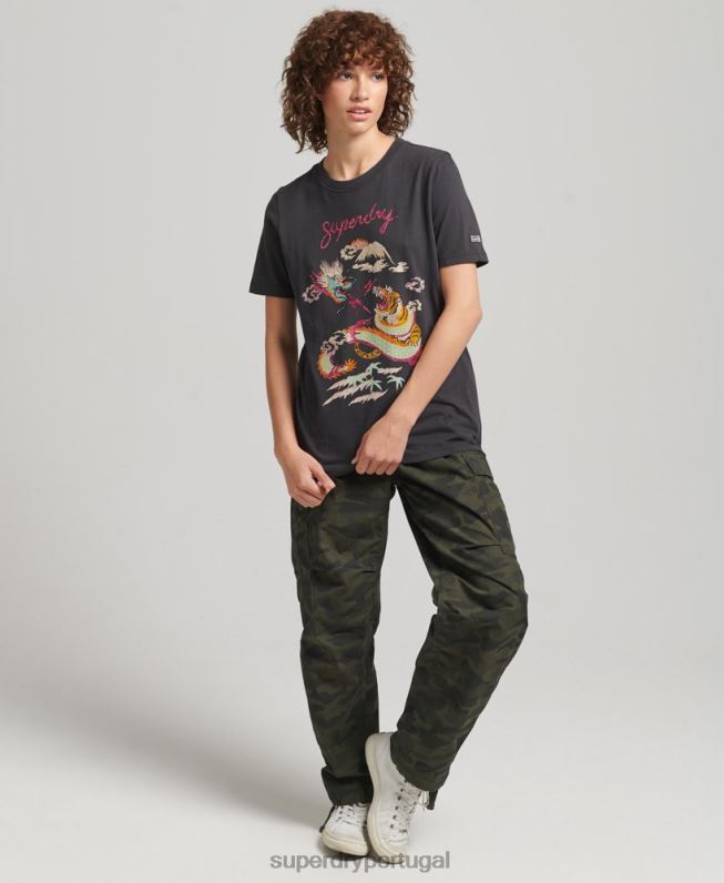 camiseta gráfica suika mulheres preto roupas Superdry 2208H2644