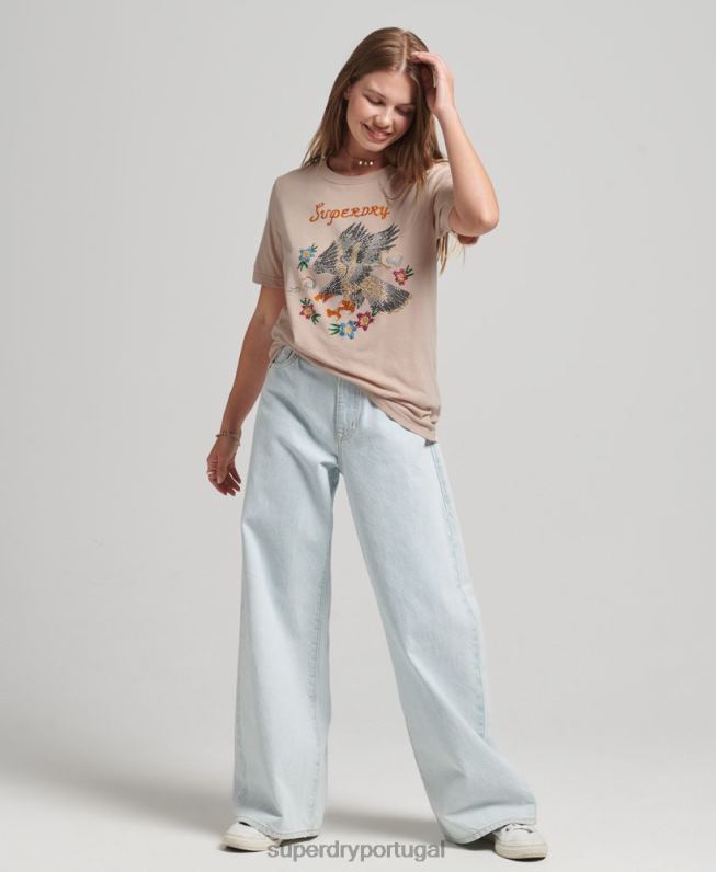 camiseta gráfica suika mulheres rosa roupas Superdry 2208H2624