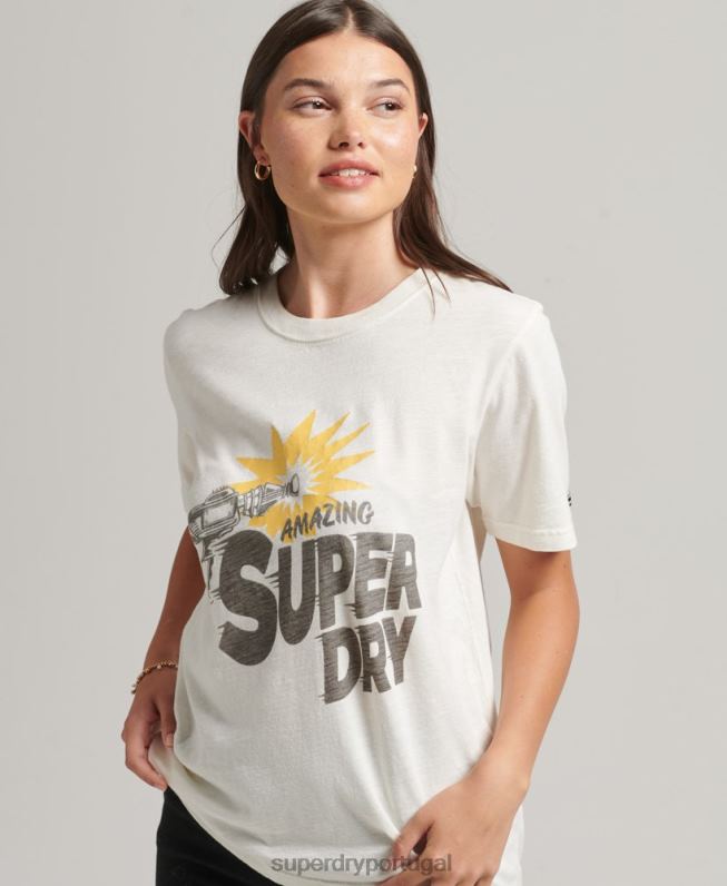 camiseta indie vintage mulheres creme roupas Superdry 2208H6221