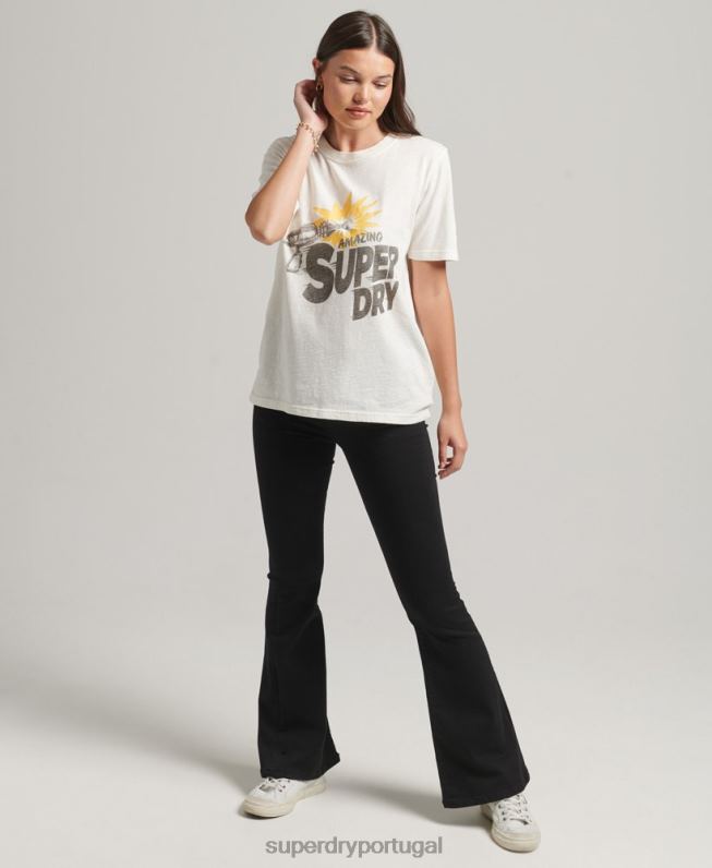 camiseta indie vintage mulheres creme roupas Superdry 2208H6221