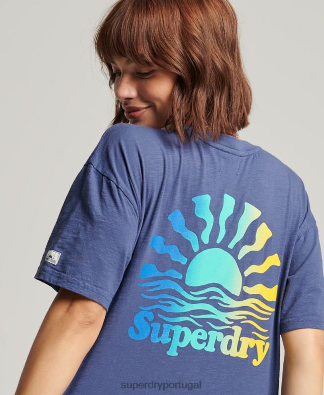 camiseta listrada cali vintage mulheres azul roupas Superdry 2208H6184
