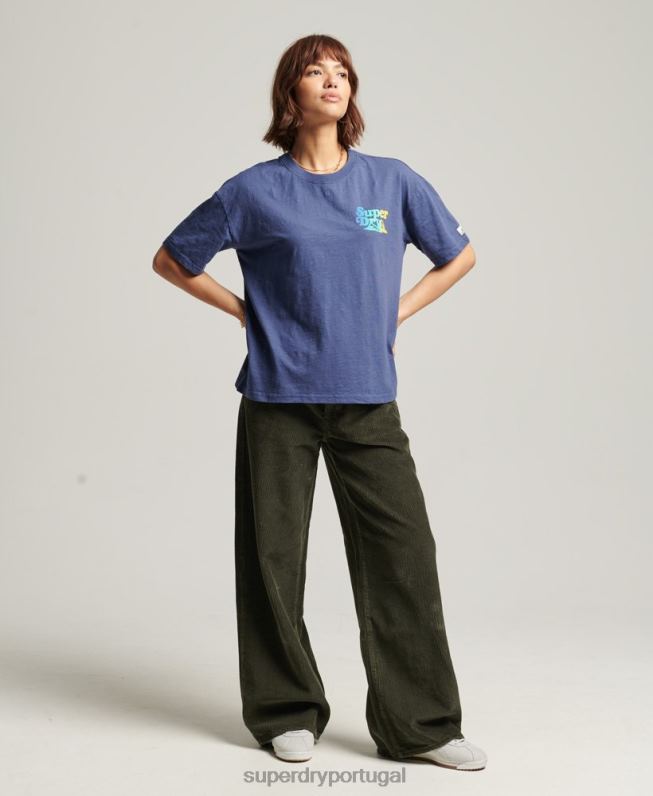 camiseta listrada cali vintage mulheres azul roupas Superdry 2208H6184