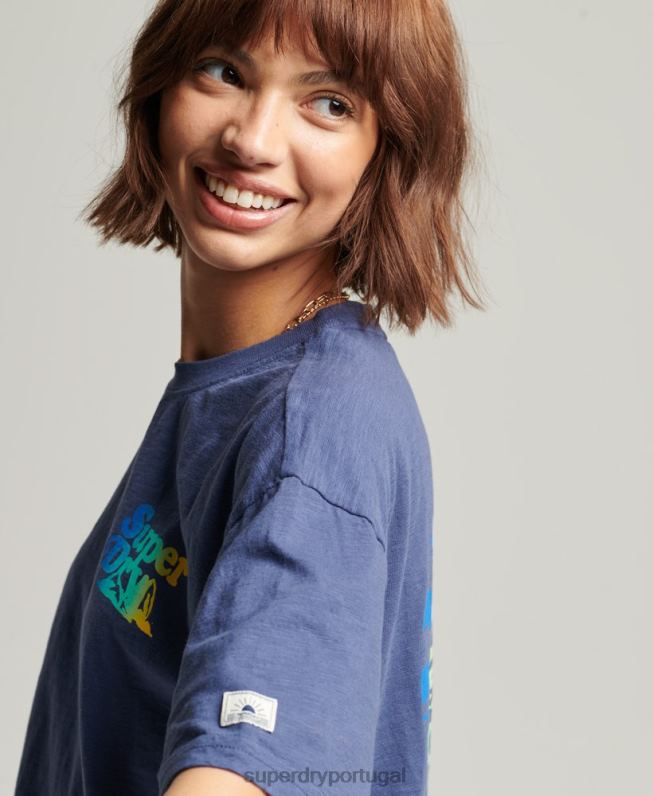 camiseta listrada cali vintage mulheres azul roupas Superdry 2208H6184