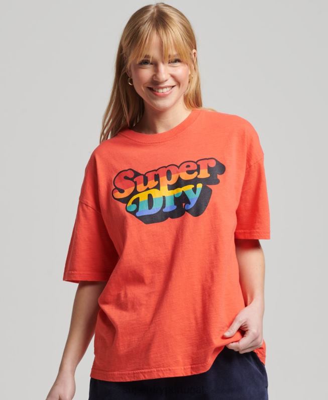 camiseta listrada cali vintage mulheres laranja roupas Superdry 2208H6189