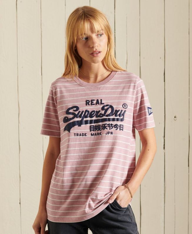 camiseta listrada source com logo vintage mulheres rosa roupas Superdry 2208H2804