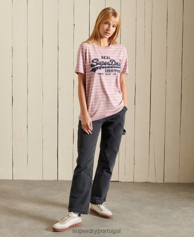 camiseta listrada source com logo vintage mulheres rosa roupas Superdry 2208H2804