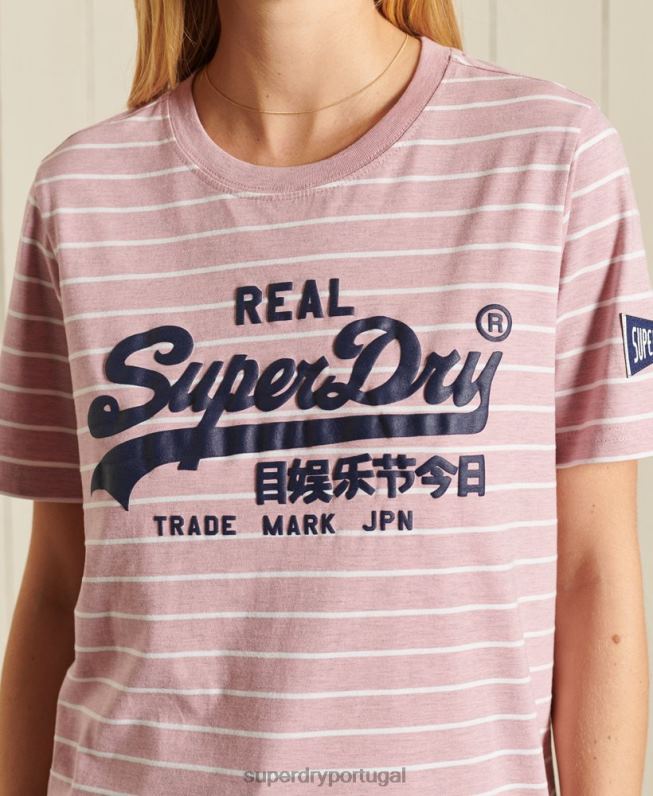 camiseta listrada source com logo vintage mulheres rosa roupas Superdry 2208H2804