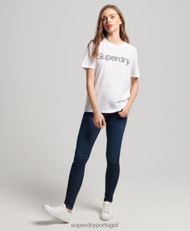 camiseta logo core mulheres branco roupas Superdry 2208H6279