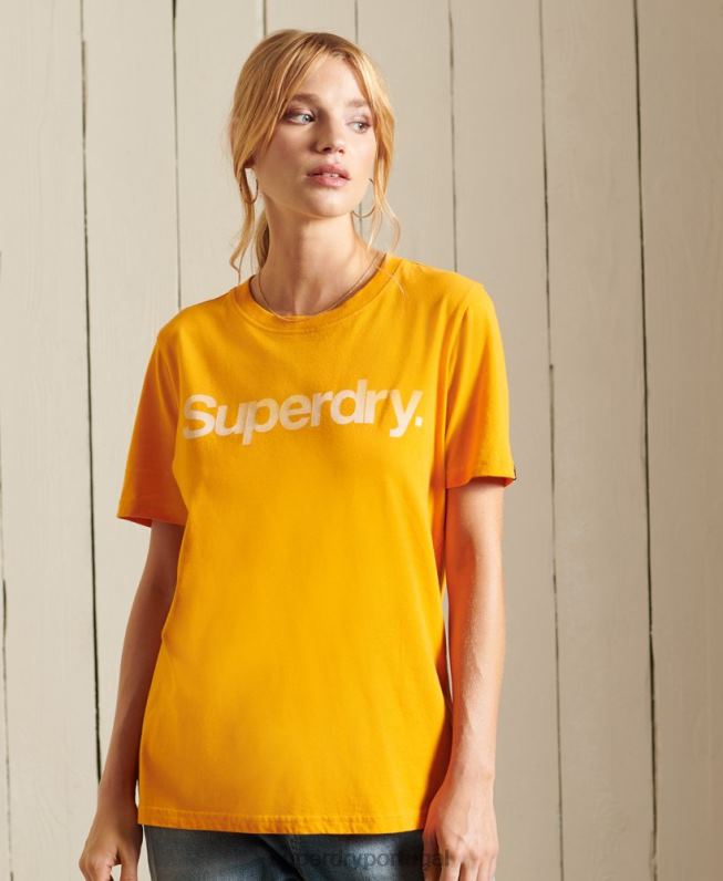 camiseta logo core mulheres ouro roupas Superdry 2208H6244