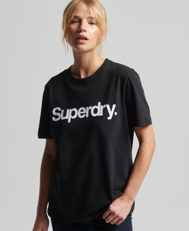 camiseta logo core mulheres preto roupas Superdry 2208H2778
