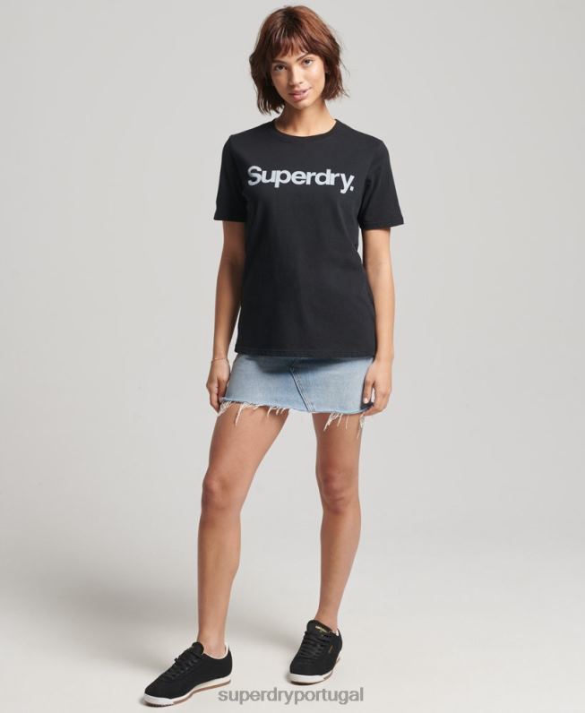 camiseta logo core mulheres preto roupas Superdry 2208H6211