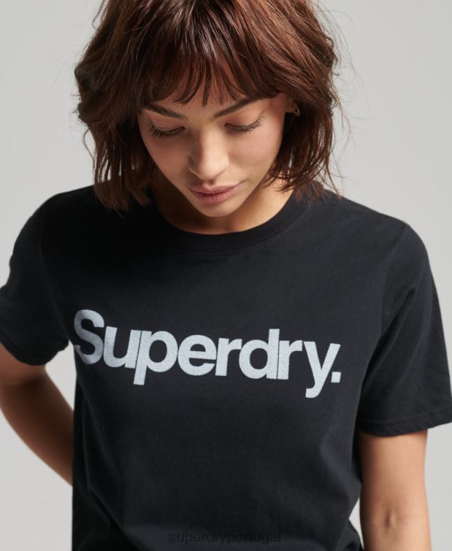 camiseta logo core mulheres preto roupas Superdry 2208H6211