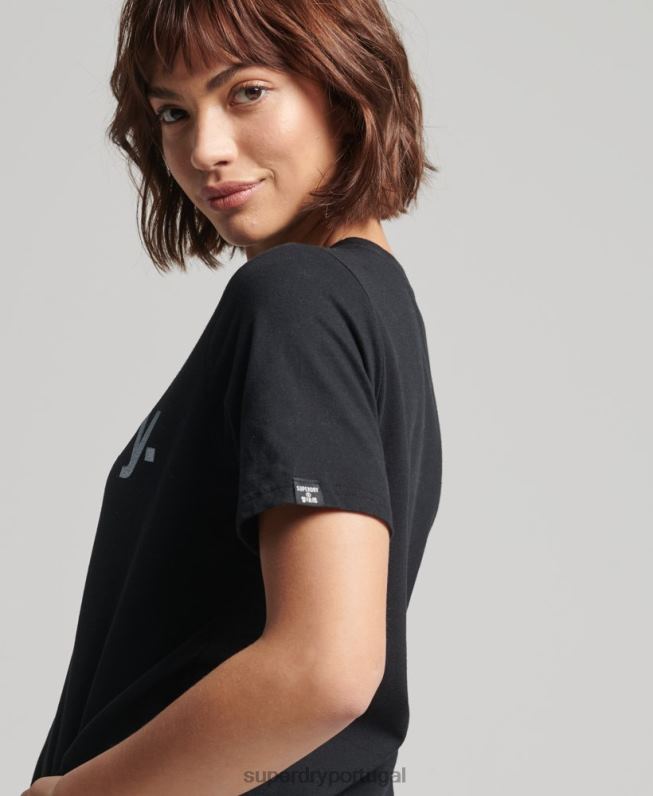 camiseta logo core mulheres preto roupas Superdry 2208H6211