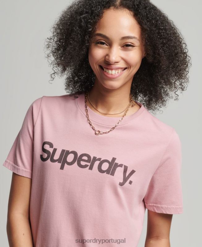camiseta logo core mulheres rosa roupas Superdry 2208H6242