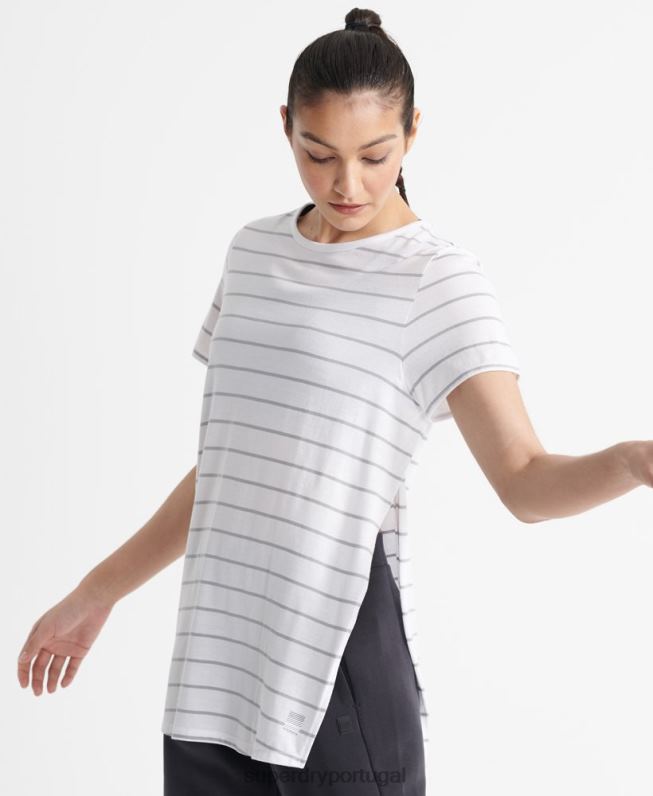 camiseta longa linha flexível mulheres cinza roupas Superdry 2208H2858