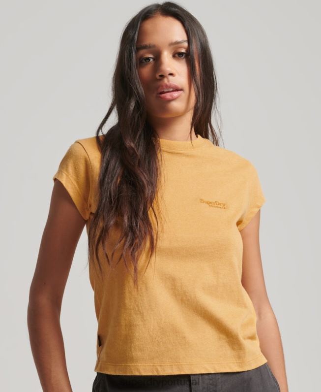 camiseta manga curta com logo vintage mulheres amarelo roupas Superdry 2208H2750