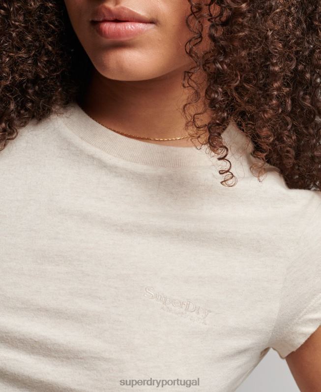 camiseta manga curta com logo vintage mulheres bege roupas Superdry 2208H2681