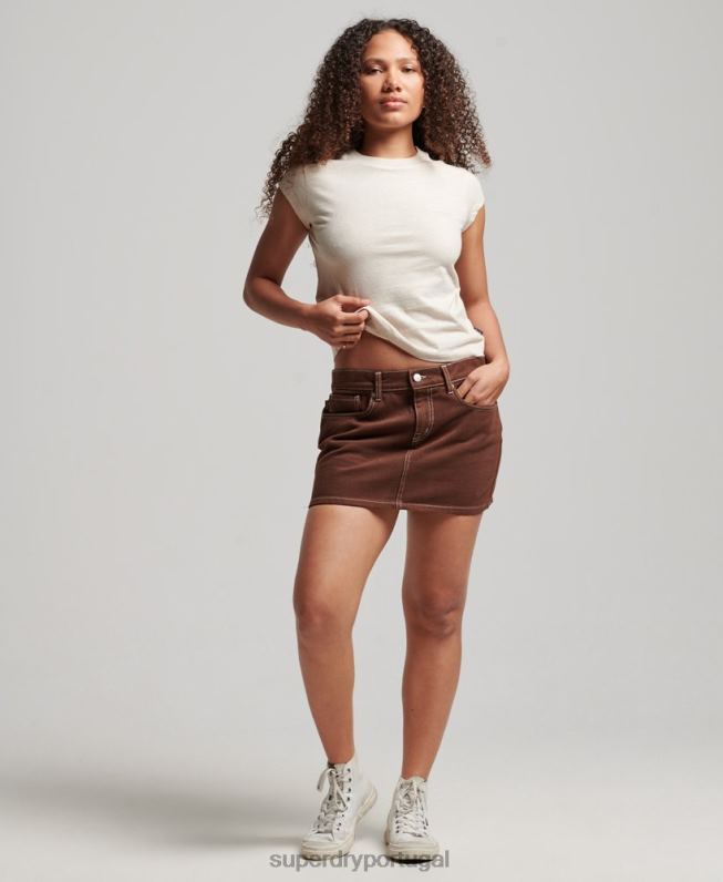 camiseta manga curta com logo vintage mulheres bege roupas Superdry 2208H2681