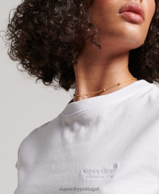 camiseta manga curta com logo vintage mulheres branco roupas Superdry 2208H2693