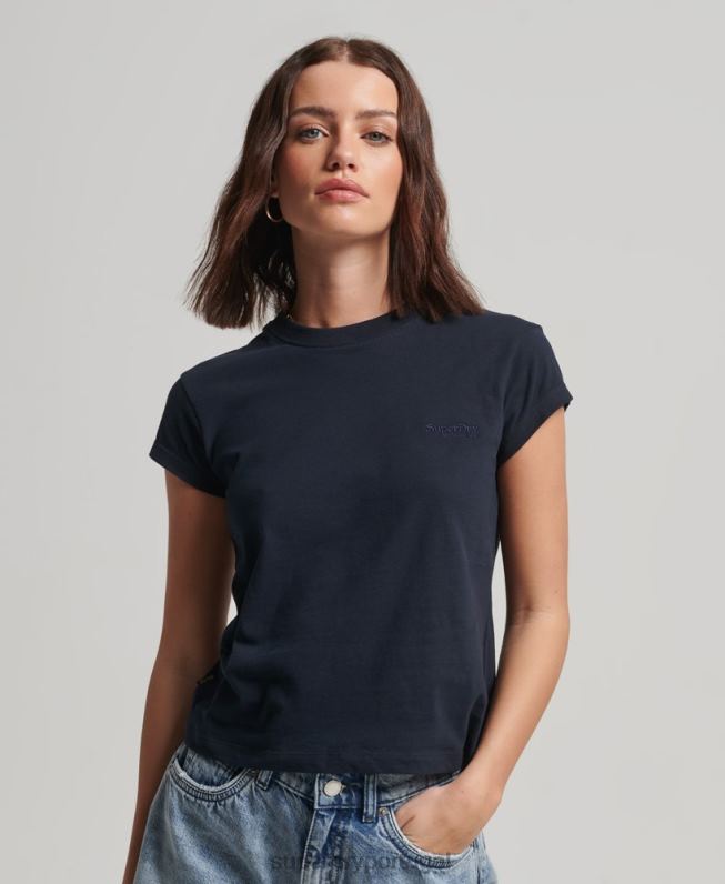 camiseta manga curta com logo vintage mulheres marinha roupas Superdry 2208H2656
