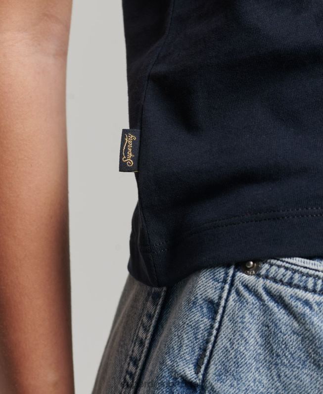 camiseta manga curta com logo vintage mulheres marinha roupas Superdry 2208H2656