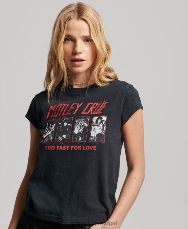 camiseta manga curta motley crue mulheres preto roupas Superdry 2208H2661