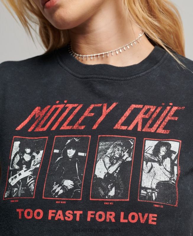 camiseta manga curta motley crue mulheres preto roupas Superdry 2208H2661