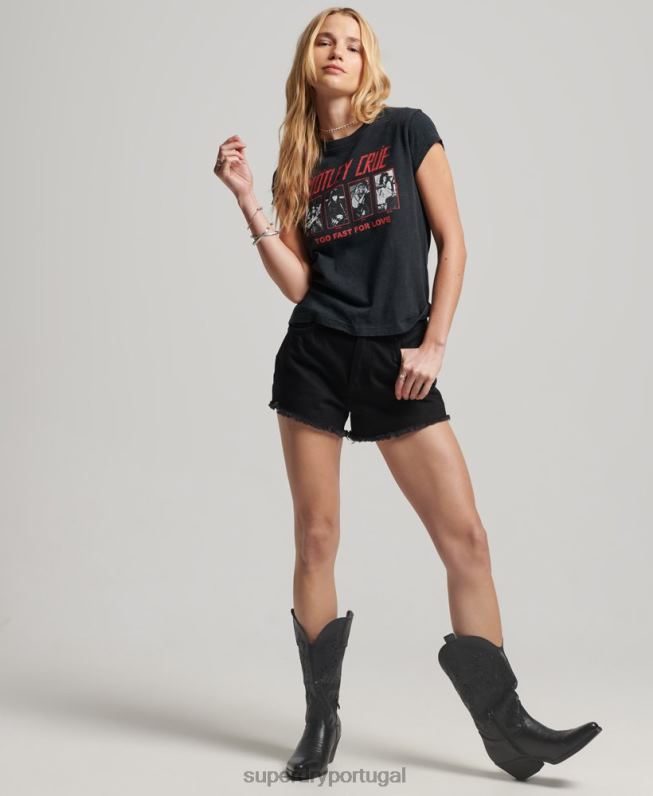 camiseta manga curta motley crue mulheres preto roupas Superdry 2208H2661