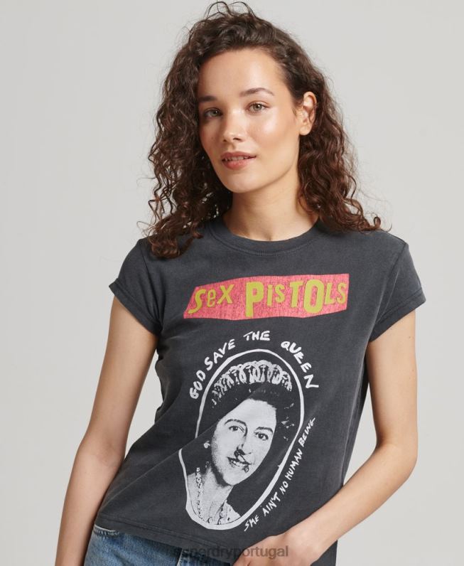 camiseta manga curta sex pistols edição limitada mulheres preto roupas Superdry 2208H2703