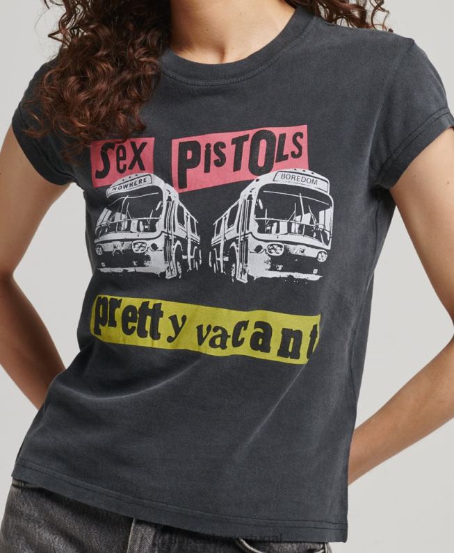camiseta manga curta sex pistols edição limitada mulheres preto roupas Superdry 2208H2767