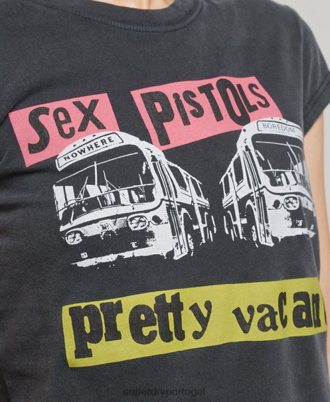 camiseta manga curta sex pistols edição limitada mulheres preto roupas Superdry 2208H2767