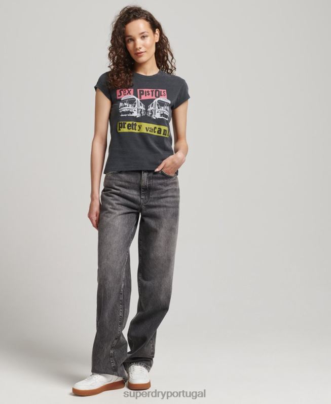 camiseta manga curta sex pistols edição limitada mulheres preto roupas Superdry 2208H2767