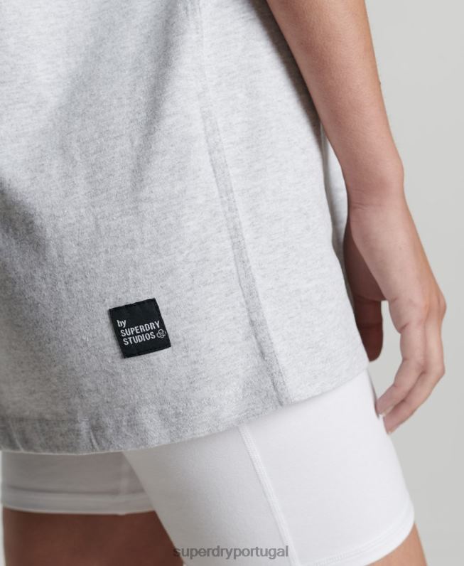 camiseta micro mid reciclada mulheres cinza claro roupas Superdry 2208H2780