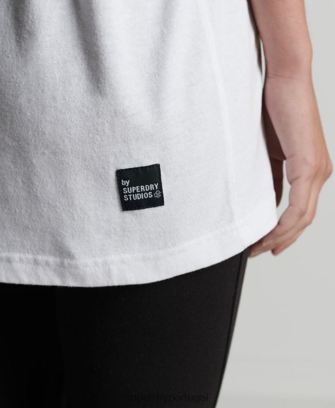 camiseta micro top reciclada mulheres branco roupas Superdry 2208H6255