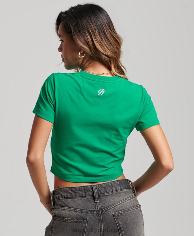 camiseta minúscula com bordado gráfico code mulheres verde roupas Superdry 2208H2264