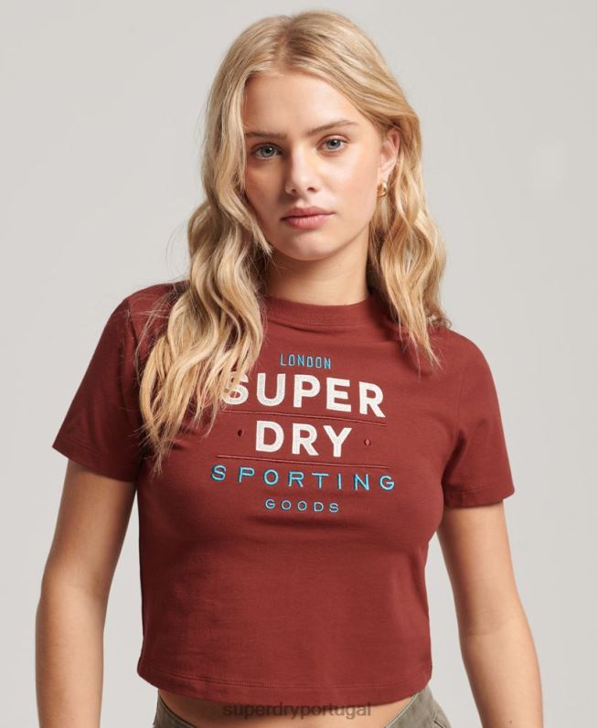 camiseta minúscula com bordado gráfico code mulheres vermelho roupas Superdry 2208H2233