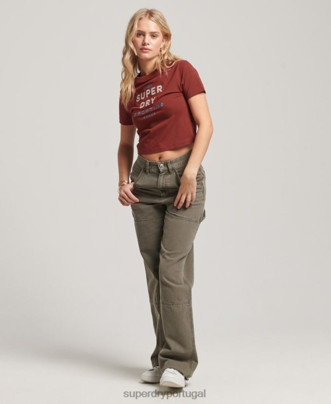 camiseta minúscula com bordado gráfico code mulheres vermelho roupas Superdry 2208H2233