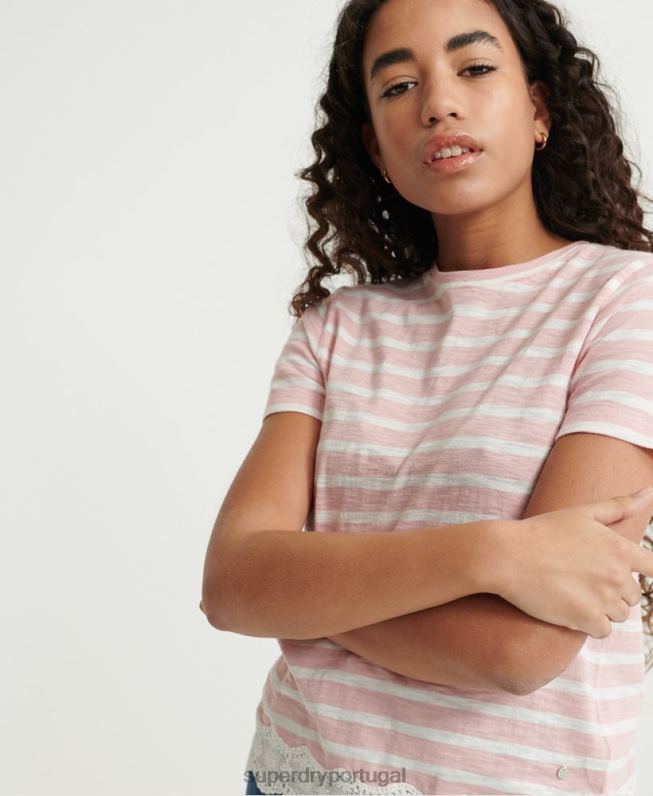 camiseta mistura de renda mulheres rosa roupas Superdry 2208H6775