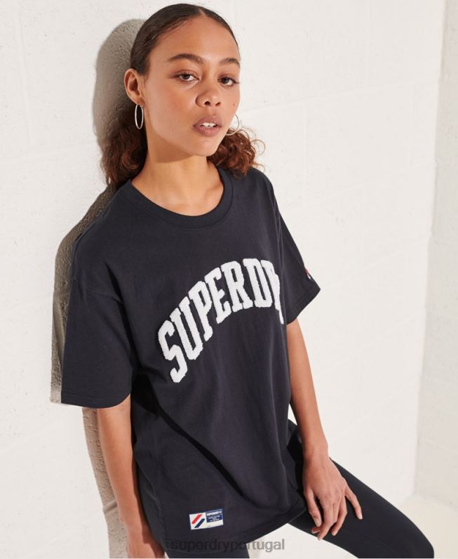 camiseta monocromática do time do colégio mulheres marinha roupas Superdry 2208H6299