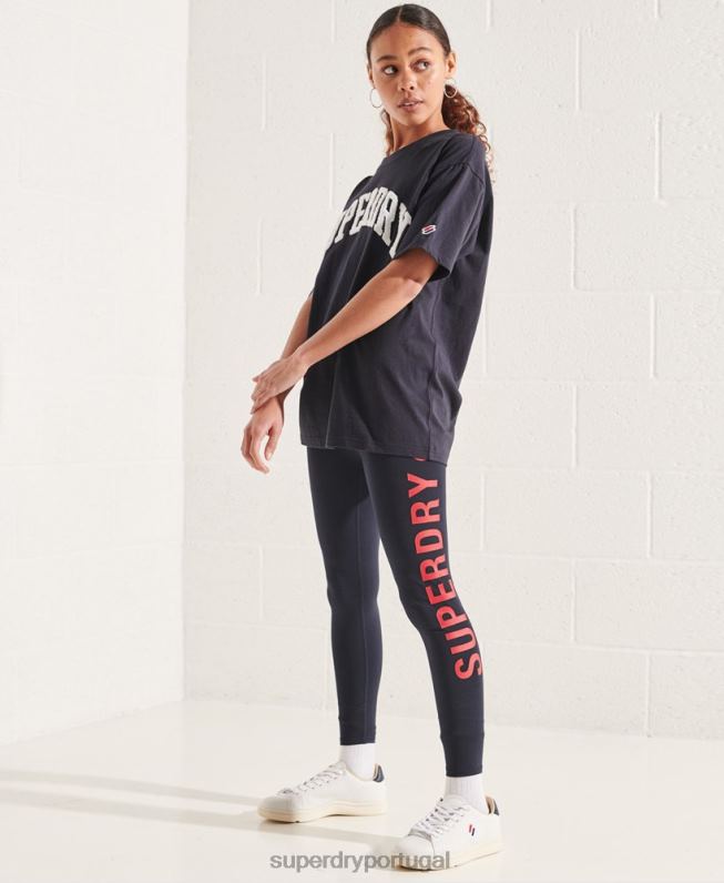 camiseta monocromática do time do colégio mulheres marinha roupas Superdry 2208H6299