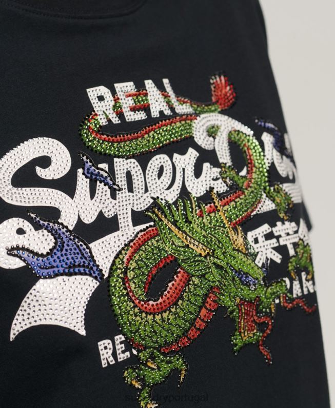 camiseta narrativa com logo vintage mulheres cinza escuro roupas Superdry 2208H2175