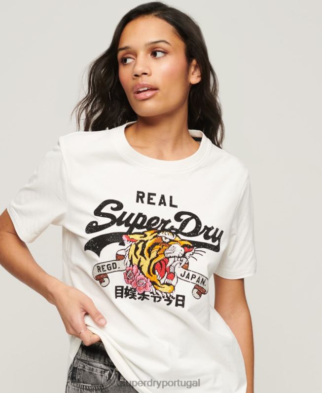camiseta narrativa com logo vintage mulheres creme roupas Superdry 2208H2157